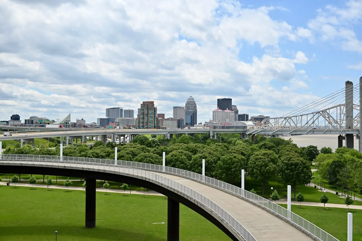 Louisville skyline and riverfront bridges